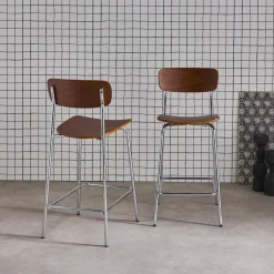 Set di 2 sgabelli da bar vintage metallo e compensato