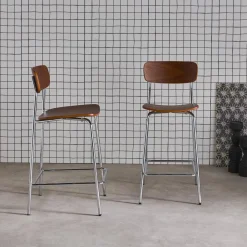 Set di 2 sgabelli da bar vintage metallo e compensato