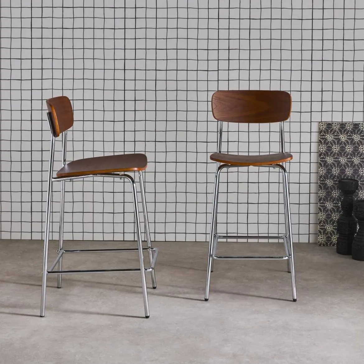 Set di 2 sgabelli da bar vintage metallo e compensato