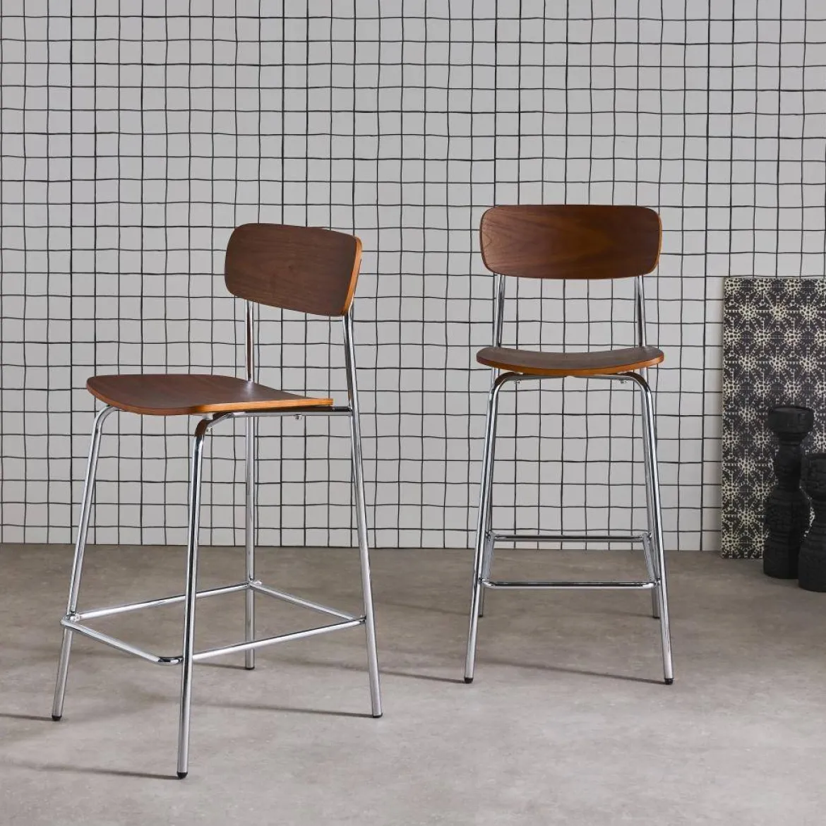 Set di 2 sgabelli da bar vintage metallo e compensato