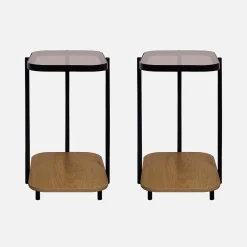 Set di 2 tavolini da divano vintage in metallo nero e vetro