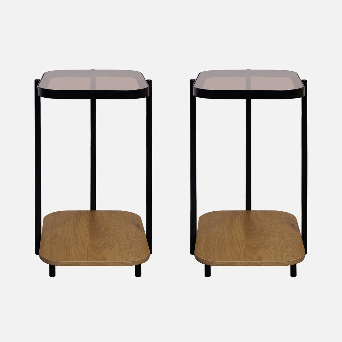 Set di 2 tavolini da divano vintage in metallo nero e vetro