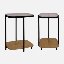Set di 2 tavolini da divano vintage in metallo nero e vetro