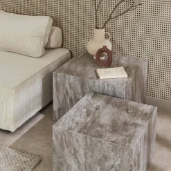 Set di 2 tavolini quadrati con effetto marmo