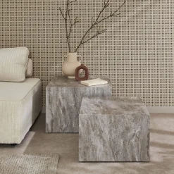 Set di 2 tavolini quadrati con effetto marmo