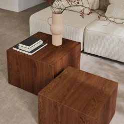 Set di 2 tavolini quadrati effetto frassino