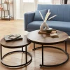 Set di 2 tavolini rotondi in metallo e legno