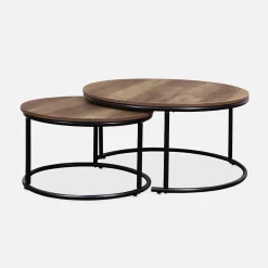 Set di 2 tavolini rotondi in metallo e legno