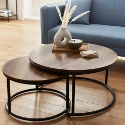 Set di 2 tavolini rotondi in metallo e legno