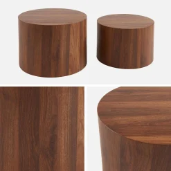 Set di 2 tavolini rotondi impilabili effetto quercia