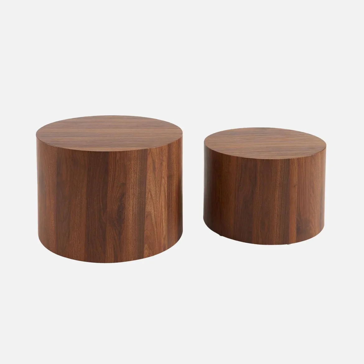 Set di 2 tavolini rotondi impilabili effetto quercia