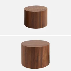 Set di 2 tavolini rotondi impilabili effetto quercia