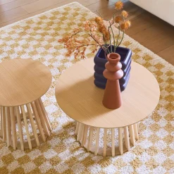 Set di 2 tavolini rotondi effetto legno, 40cm e 60cm