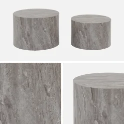Set di 2 tavolini rotondi con effetto marmo