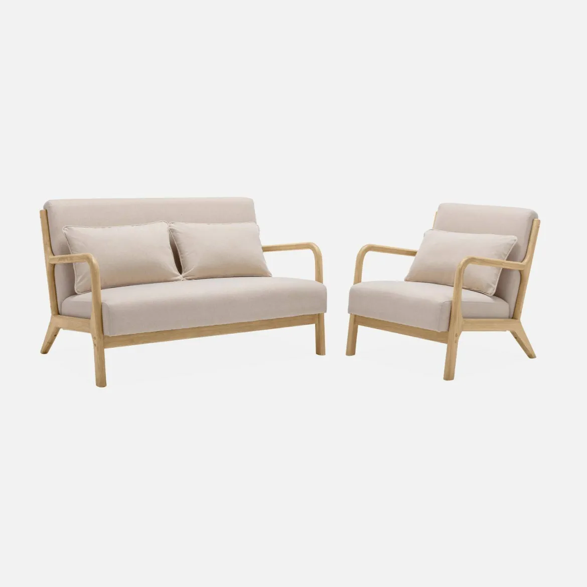 Set panca scandinava 2 posti e poltrona in legno