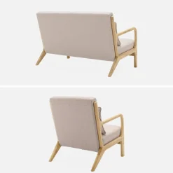 Set panca scandinava 2 posti e poltrona in legno