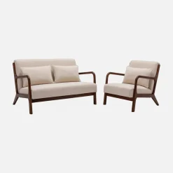 Set panca scandinava 2 posti e poltrona in legno di hevea