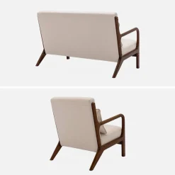 Set panca scandinava 2 posti e poltrona in legno di hevea