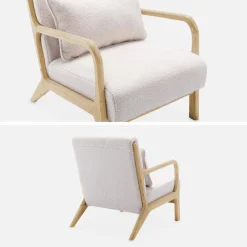 Set panca scandinava 2 posti e poltrona in legno e tessuto bouclé