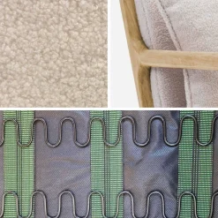 Set panca scandinava 2 posti e poltrona in legno e tessuto bouclé