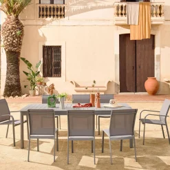Set tavolo allungabile in alluminio con 10 sedie