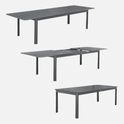 Set tavolo allungabile in alluminio con 10 sedie