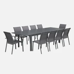 Set tavolo allungabile in alluminio con 10 sedie