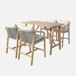 Set tavolo alto da giardino in legno di acacia con 4 sedie