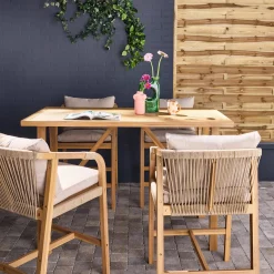 Set tavolo alto da giardino in legno di acacia con 4 sedie