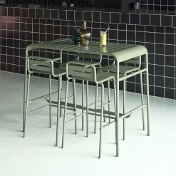 Set tavolo alto da giardino in acciaio con 4 sgabelli, 120cm