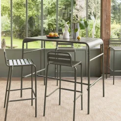 Set tavolo alto da giardino in acciaio con 4 sgabelli, 120cm