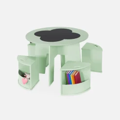 Set tavolo con ardesia e 4 sedie contenitore per bambini