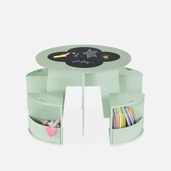 Set tavolo con ardesia e 4 sedie contenitore per bambini