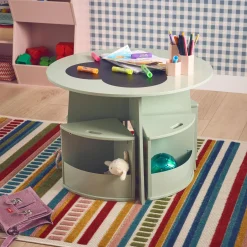 Set tavolo con ardesia e 4 sedie contenitore per bambini