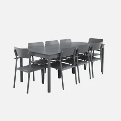 Set tavolo da giardino allungabile in alluminio e textilene con 8 sedie