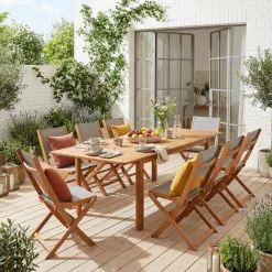 Set tavolo da giardino allungabile in legno di eucalipto con 8 sedie
