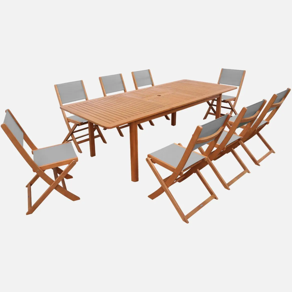 Set tavolo da giardino allungabile in legno di eucalipto con 8 sedie