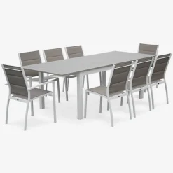 Set tavolo da giardino allungabile in alluminio con 8 sedie