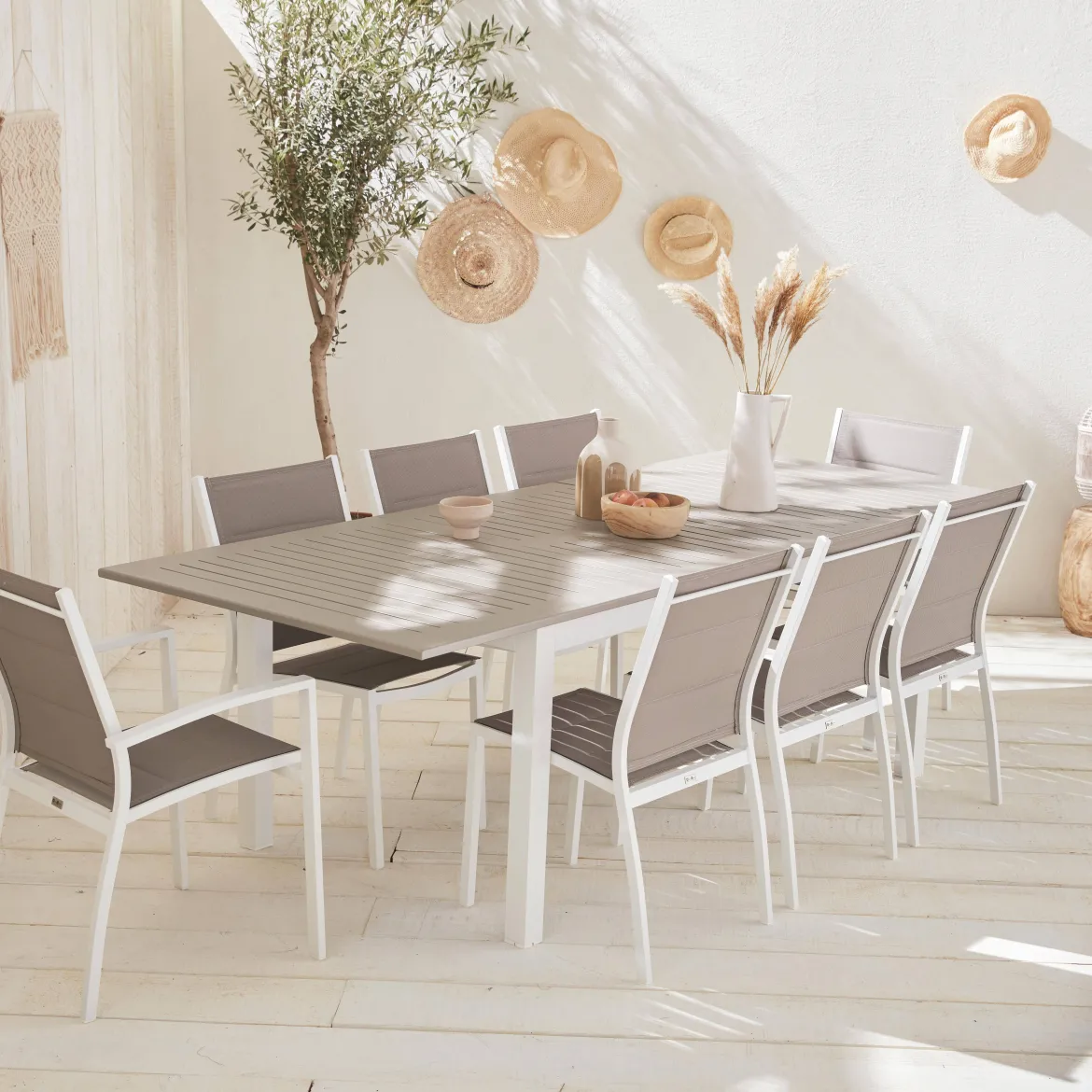 Set tavolo da giardino allungabile in alluminio con 8 sedie