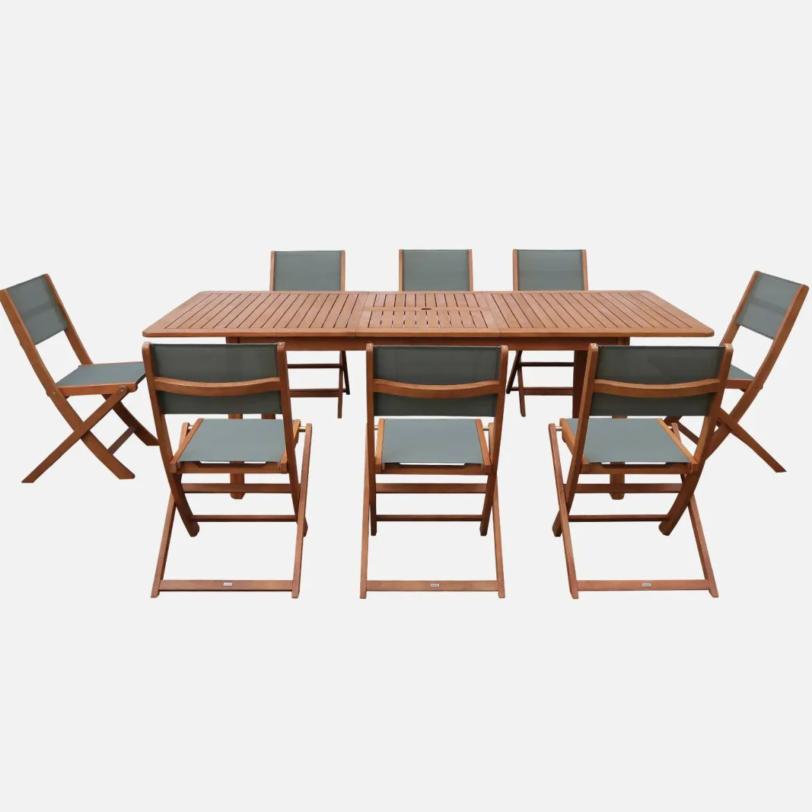 Set tavolo da giardino allungabile in legno di eucalipto con 8 sedie