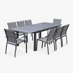 Set tavolo da giardino allungabile in alluminio con 8 sedie