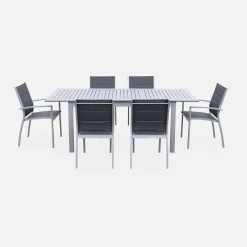 Set tavolo da giardino allungabile in alluminio con 6 sedie