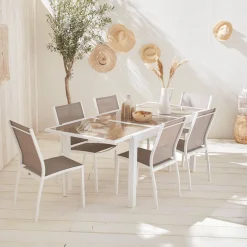 Set tavolo da giardino allungabile in alluminio con 6 sedie