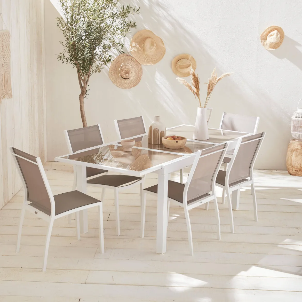 Set tavolo da giardino allungabile in alluminio con 6 sedie