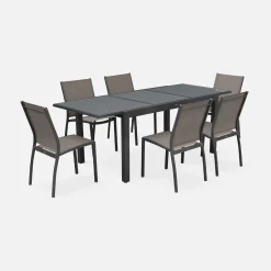 Set tavolo da giardino allungabile in alluminio con 6 sedie