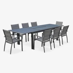 Set tavolo da giardino allungabile in alluminio con 8 sedie