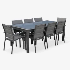 Set tavolo da giardino allungabile in alluminio con 8 sedie