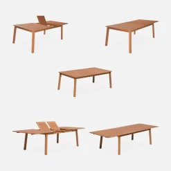 Set tavolo da giardino allungabile in legno con 10 sedie