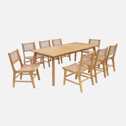 Set tavolo da giardino allungabile in legno di acacia con 8 sedie