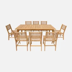 Set tavolo da giardino allungabile in legno di acacia con 8 sedie